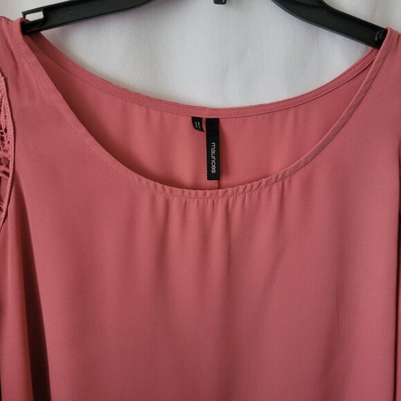 Maurice's Blouse Crocheted 3/4 sleeves Mauve Large Hi-Low Hem flowy - Picture 6 of 10